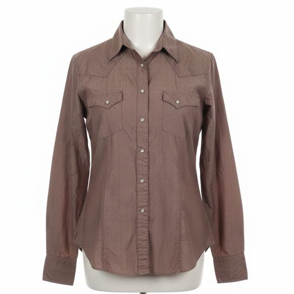 Wrangler Western Pearl Snap Shirt Brown Dotted Micro Dot Long Sleeve Large - Picture 1 of 9